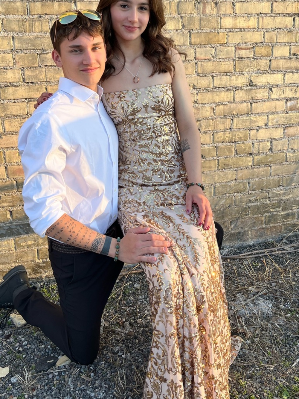 Gold Sequined Mermaid Prom Dress - Picture 2 of 9
